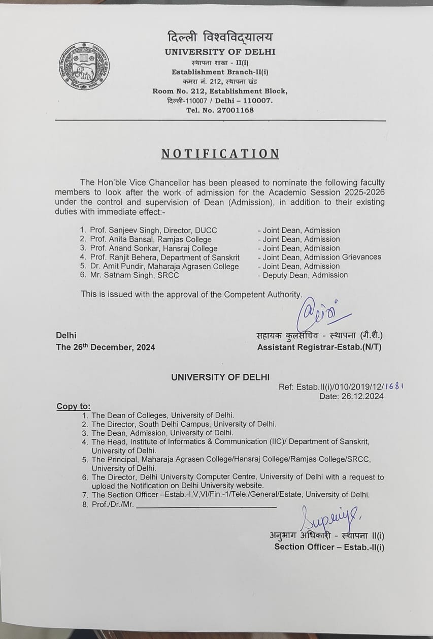 Nomination of members to look after the work of admission for the Academic Session 2025-2026 