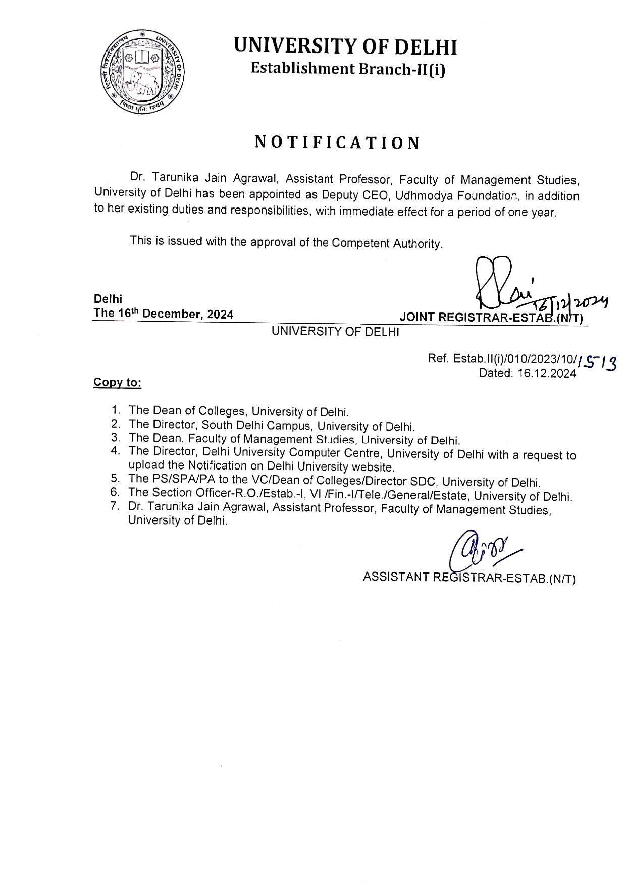 Regarding appointment of Deputy CEO, Udhmodya Foundation